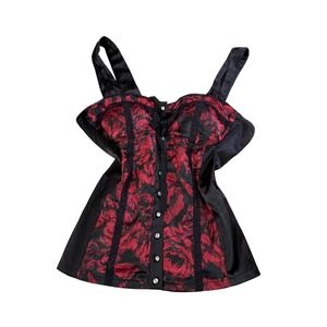 Womens Y2K Black Red Top Bustier Babydoll Floral Tripp Style Goth Victorian M/L